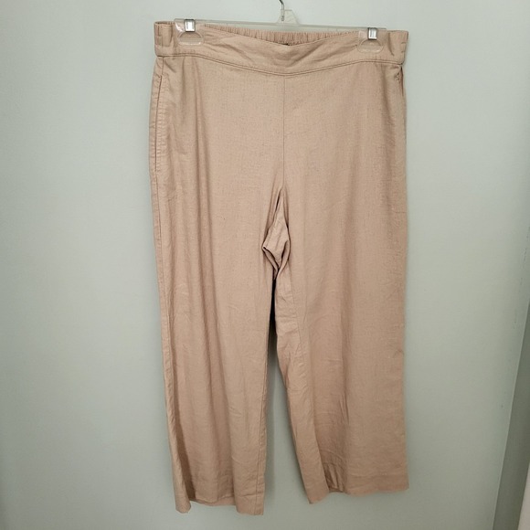 Ann Taylor Pants - Ann Taylor Factory Beige Cropped Pull on Pants Linen Blend Pockets Medium Petite